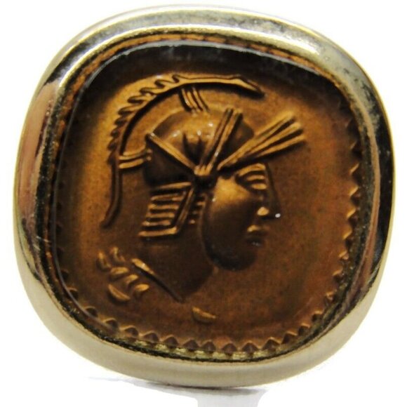 Roman Gladiator Gold Tone Acrylic Square Cufflinks Tux Shirt Dress Suit Vintage - Picture 3 of 9